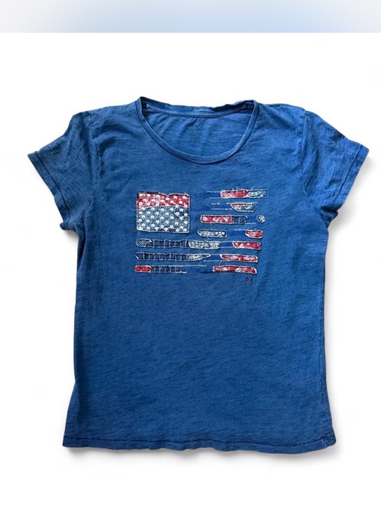 Ralph Lauren Tops - Ralph Lauren Indigo Bandana Patchwork American Flag Tee Size M